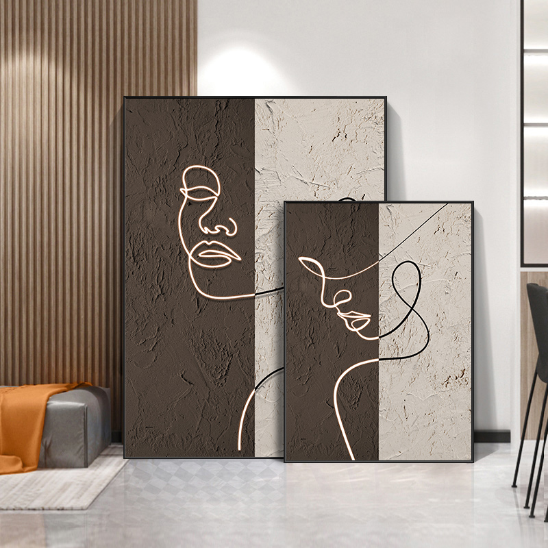抽象线条人物挂画现代简约侘寂风装饰画客厅玄关卧室背景墙创意画图片