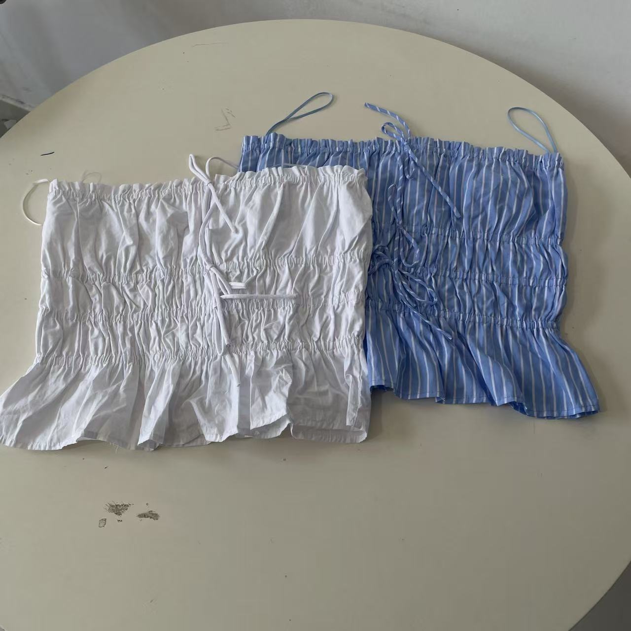 K73【欧美单】女士抹胸背心新款系带褶皱显瘦甜美减龄上衣0.12KG
