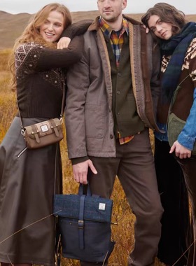 英国苏格兰Islander代理直营Harris Tweed®格纹纯皮斜挎剑桥包