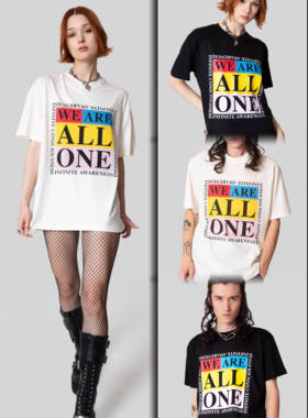 英国潮牌正品直邮Long Clothing情侣款彩色字母印花宽松圆领T恤