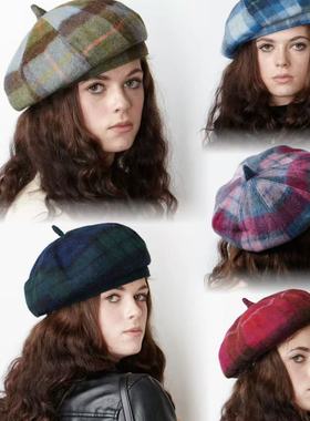 英国直邮苏格兰Islander正品Harris Tweed®羊毛格秋冬款贝雷帽