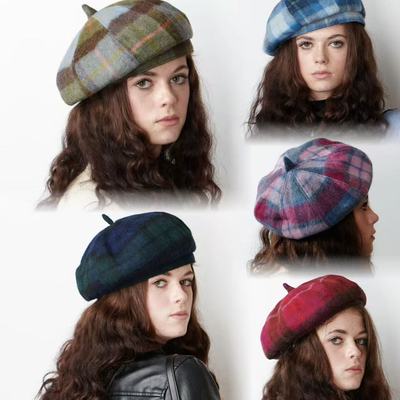英国直邮苏格兰Islander正品Harris Tweed®羊毛格贝雷帽多色选择