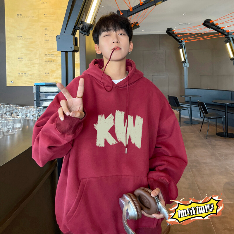 美式重磅连帽卫衣加绒帽衫外套