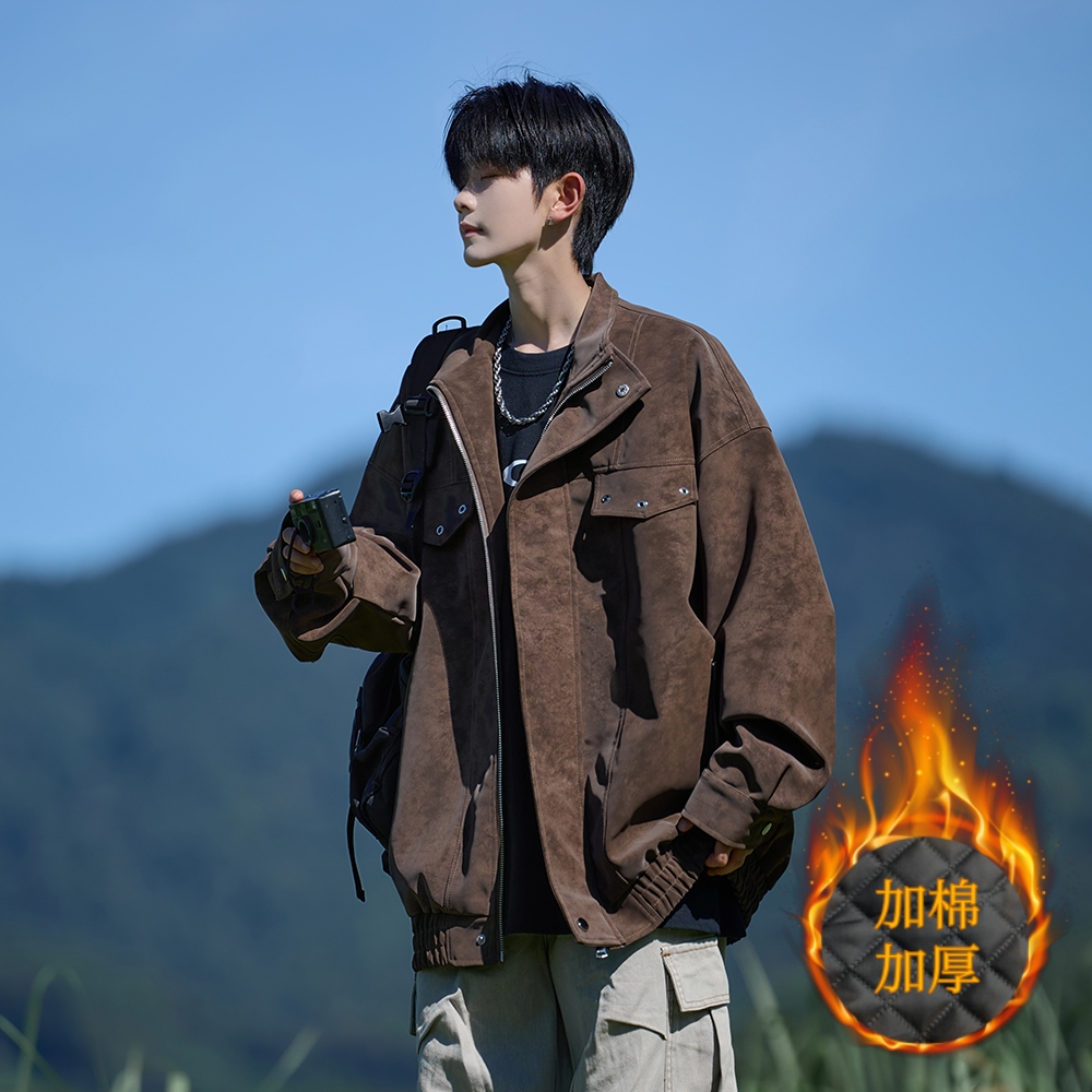 美式pu皮复古工装加棉保暖外套潮