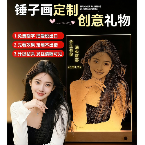 礼物锤子画玻璃画定制人像