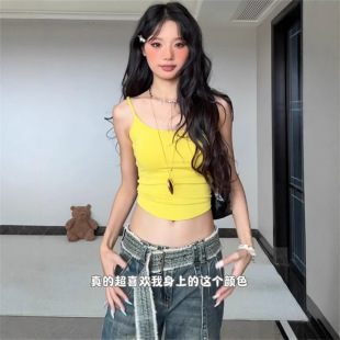 纯欲风辣妹交叉吊带背心女夏季 百搭上衣 外穿带胸垫美背运动一体式