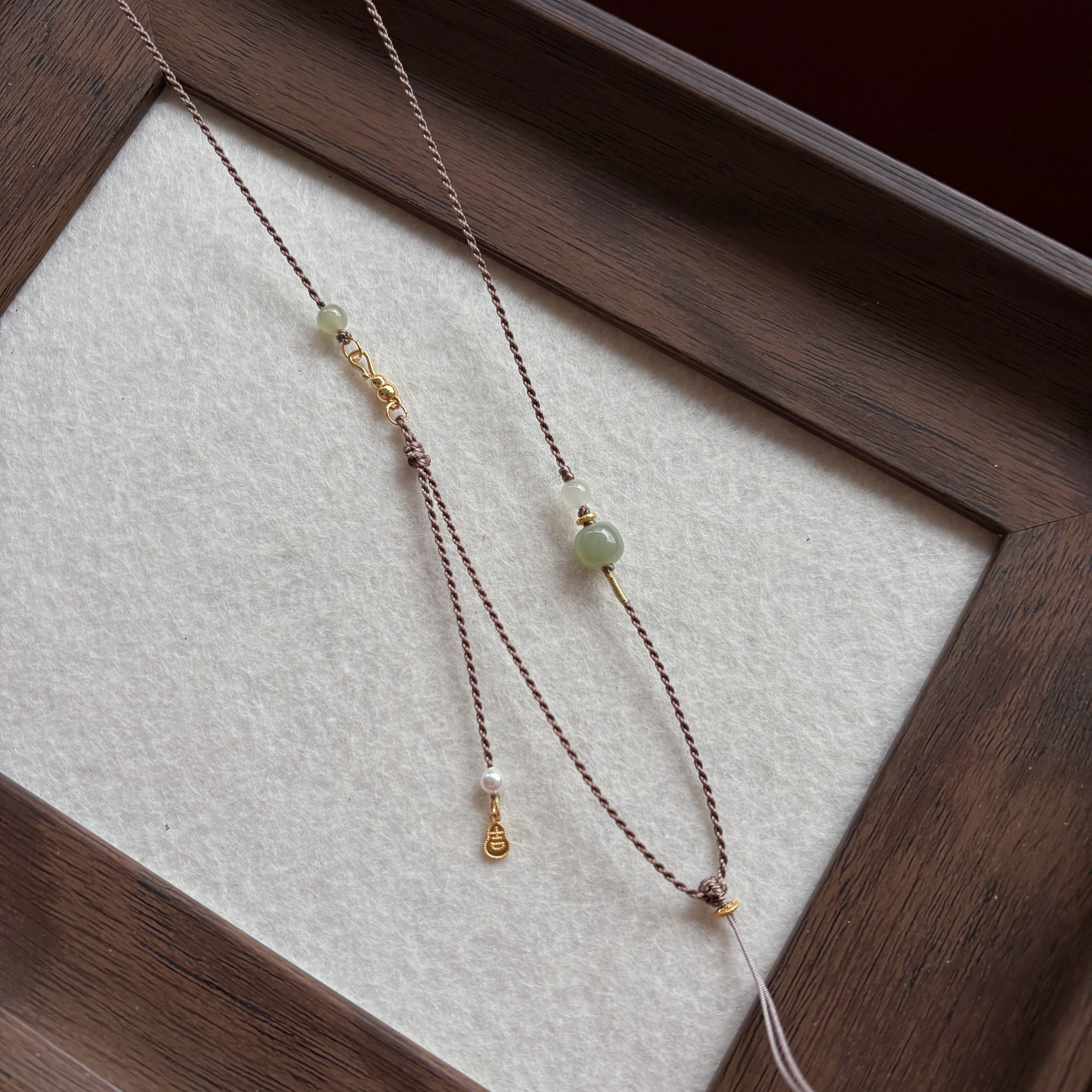 原创手编高档精致女中长款细项链绳国风新中式可搭和田玉佩吊坠