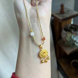 原创手工编织细项链绳女锁骨链配黄金锁扣头佛吊坠可直接穿可调节