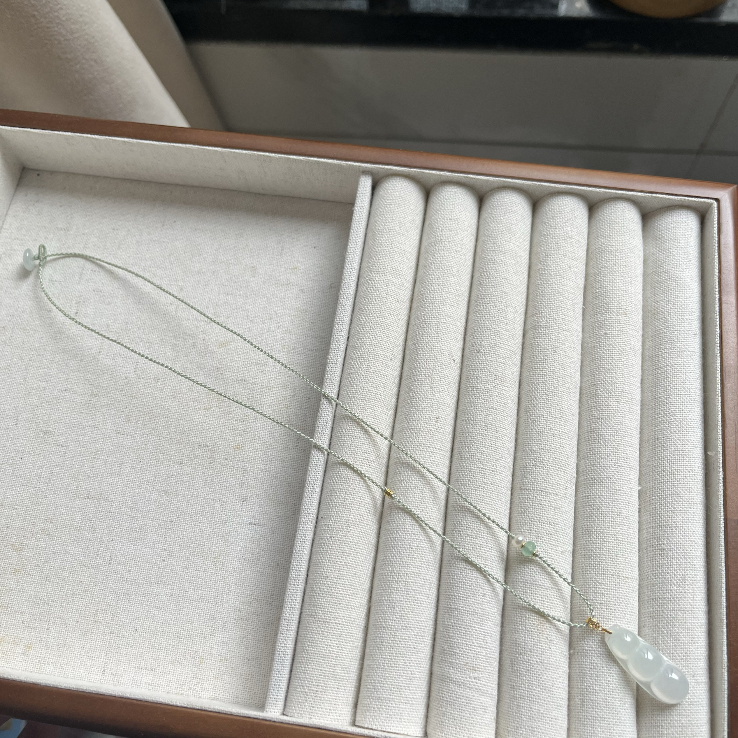 原创手工编织精致多宝项链绳女淡绿特细款锁骨可挂水晶玉石小吊坠