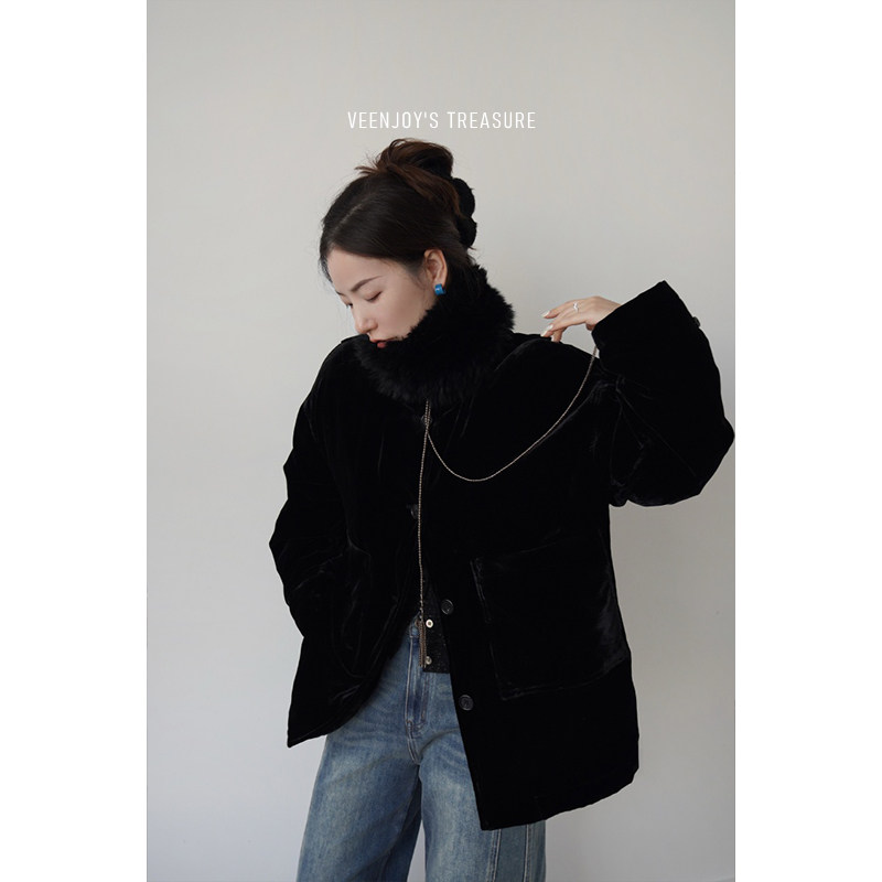 VEENJOY 黑天鹅 新中式真丝丝绒立领鹅绒羽绒服 541111,女装/女士精品,棉衣/棉服,淘宝优惠券,粉丝福利购,淘宝优惠卷