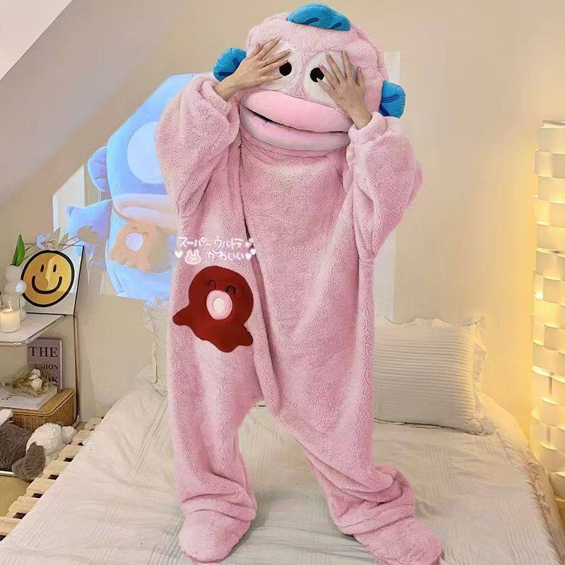 鱼丸家居服丑鱼可爱搞怪连体情侣睡衣男女冬季加绒加厚珊瑚绒卡通,女士内衣/男士内衣/家居服,睡袍/浴袍,淘宝优惠券,粉丝福利购,淘宝优惠卷