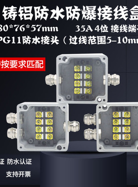 铸铝防爆接线盒户外3通金属电机电源防水接线盒带端子电线盒IP66