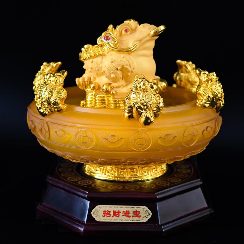 招财聚宝盆金蟾金蝉摆件办公室店铺开业礼品酒柜办公桌摆设工艺品