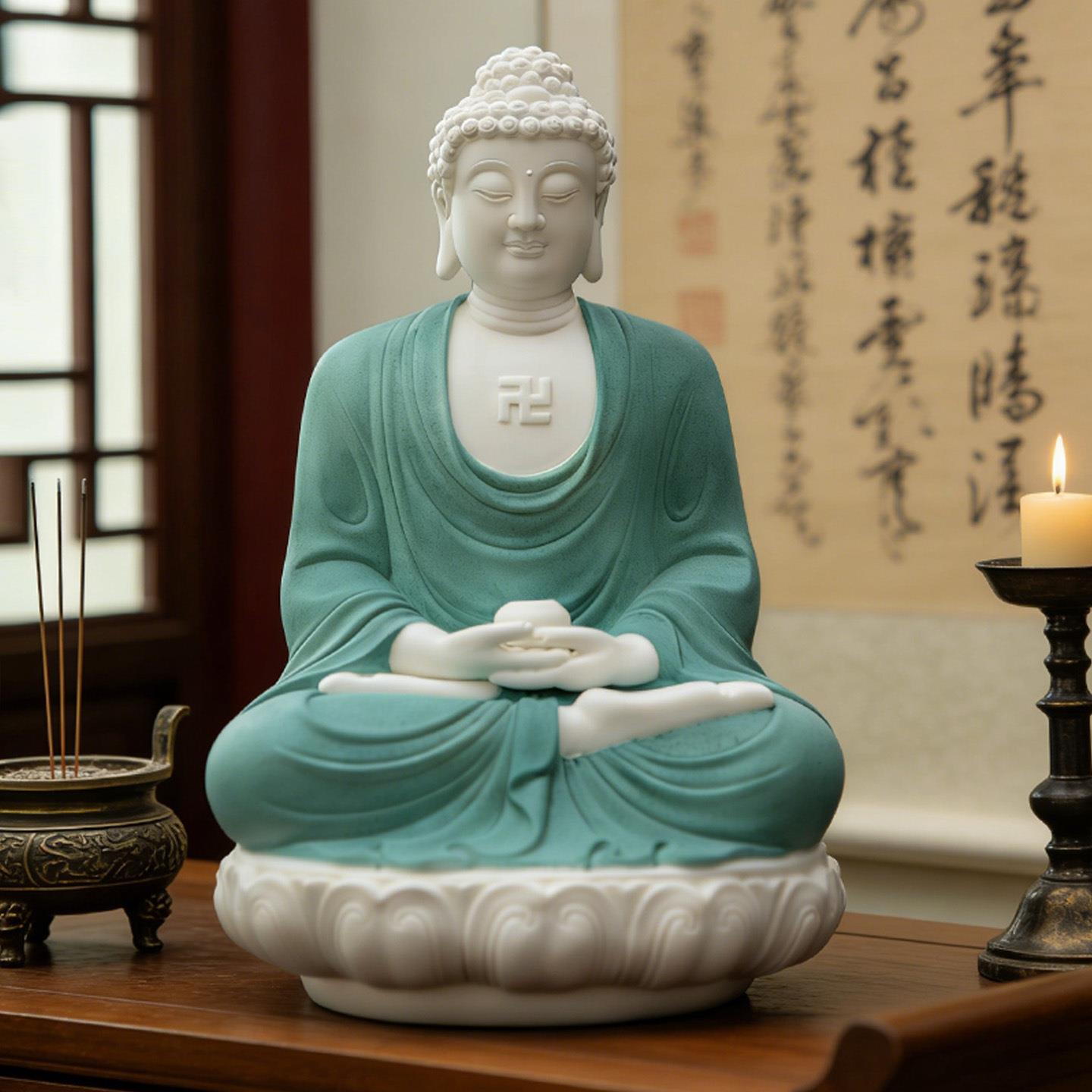 陶瓷佛光如来佛祖摆件三宝器释迦摩尼佛像供奉药师佛办公室装饰品
