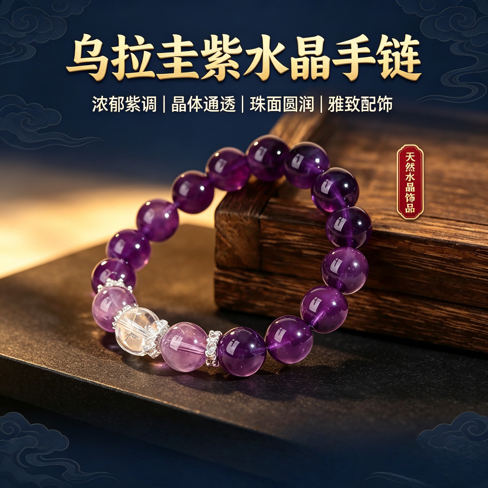 乌拉圭天然紫水晶招财转运手链