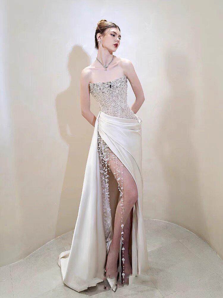 多莉丝礼服租赁 宴会订婚晚礼服高级感轻奢生日主持人裙重工走秀图片