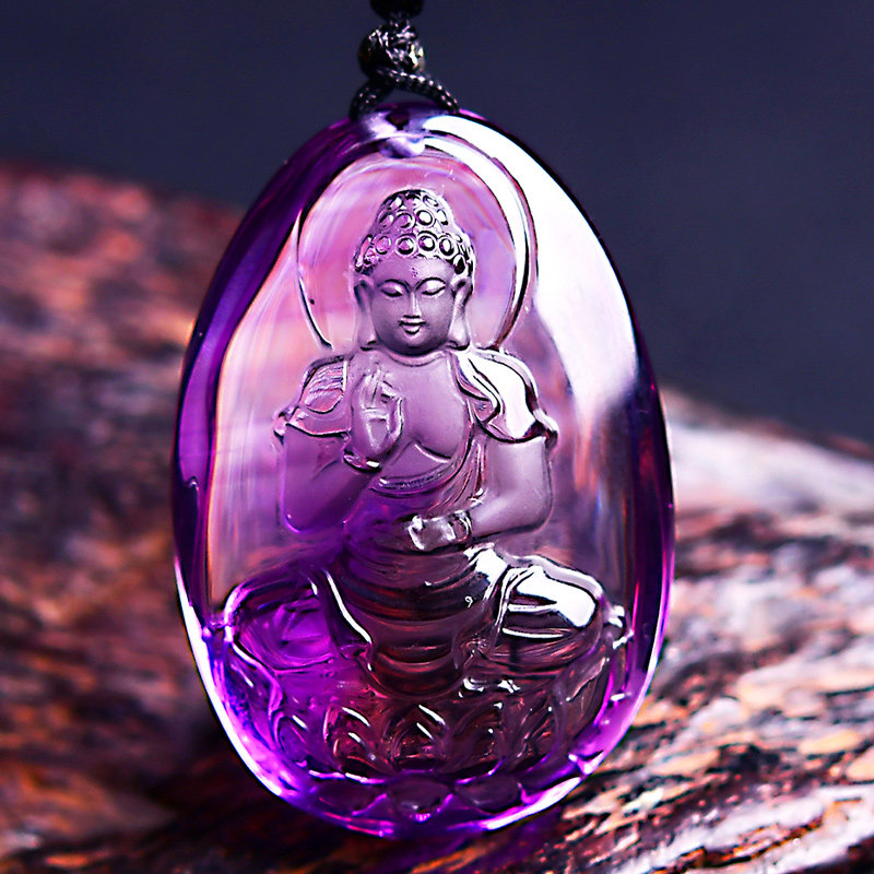 乌拉圭天然紫水晶大日如来菩萨吊坠生肖羊猴本命佛男女款项链饰品