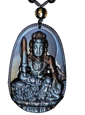 蓝眼黑曜石文殊菩萨本命年吊坠