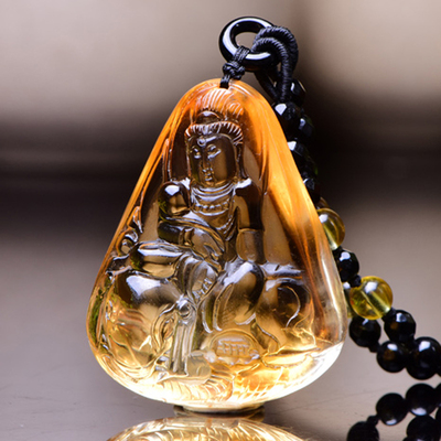 天然橘黄水晶普贤菩萨吊坠