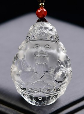 天然白水晶财神爷吊坠招财进宝本命年正财偏财佛像平安牌挂件项链