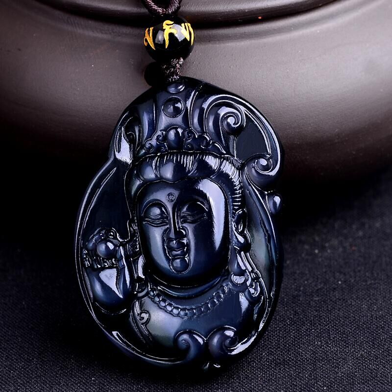 天然蓝眼黑曜石大势至菩萨吊坠