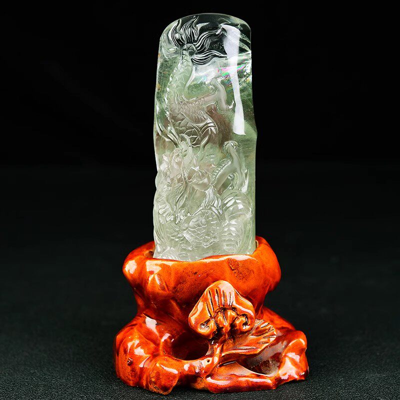 天然绿幽灵水晶龙霸天下龙摆件原石晶石生肖五爪金龙龙戏珠装饰