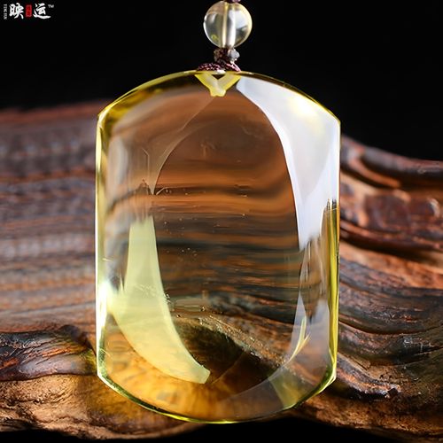 天然黄水晶平安无事牌吊坠挂件