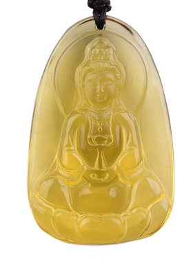 天然深黄水晶观音菩萨吊坠