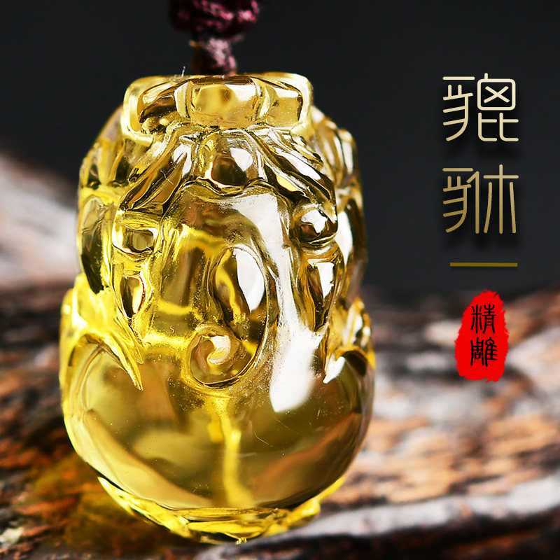 天然橘黄水晶吊坠霸王貔貅挂件小皮休女士礼物饰品挂件项坠首饰