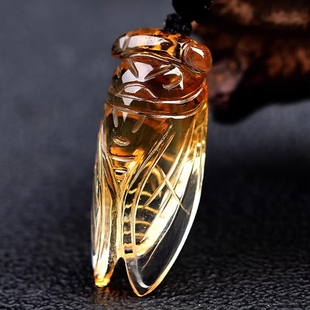 天然深橘黄水晶知了玉蝉吊坠金蝉项链潮男女学生一鸣惊人金榜题名