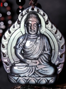 蓝眼黑曜石阿弥陀佛吊坠属狗属猪