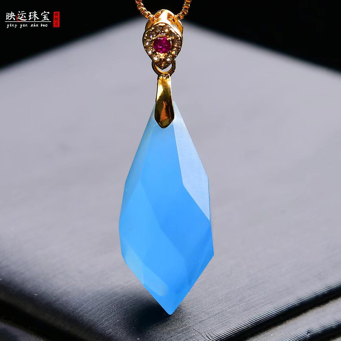 海蓝宝刻面水滴形项链奢小众高级
