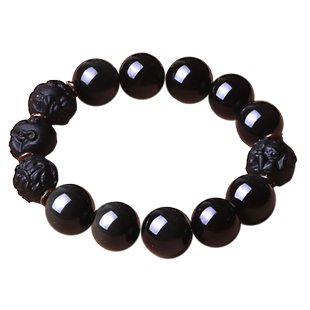 2026年天然黑曜石三合六合手链生肖属马牛鼠兔狗猪男女士手链饰品
