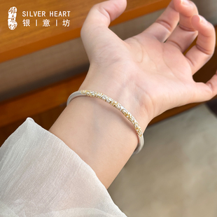 年轻款 女式 古法磨砂复古做旧 2025新款 纯银足银手镯女9999纯实心款