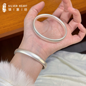 泥鳅背手镯女纯银9999宽版 轮胎手镯素圈古法磨砂国风银镯子新中式