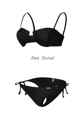 泳衣女高级感纯欲黑色带胸垫仙女风绑带比基尼时尚性感分体泳衣