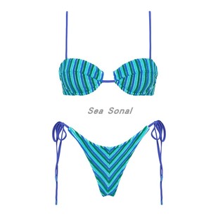 分体泳装 高端性感海岛度假时尚 贝壳绿条比基尼 爆款 泳衣女2024新款