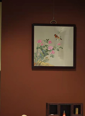 苏绣刺绣月季鹌鹑图挂屏茶室客厅书房中式装饰画红木复古家居饰品