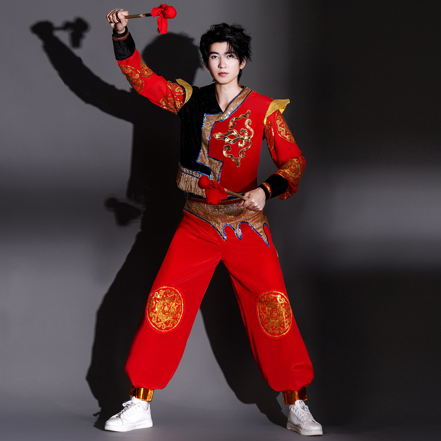 打鼓演出服2026新款威风锣鼓中国风红色舞龙舞狮腰鼓表演服装男女