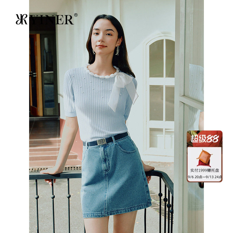 音儿专选蝴蝶结装饰肌理感针织衫图片