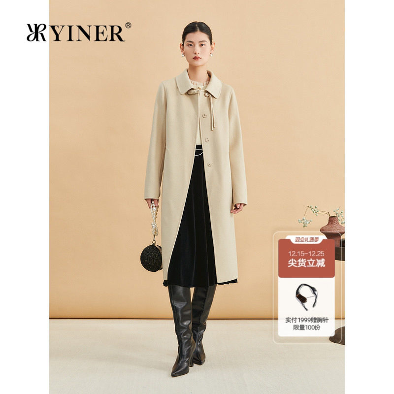 【美丽诺羊毛】YINER音儿专选冬中式羊绒双面呢大衣外套
