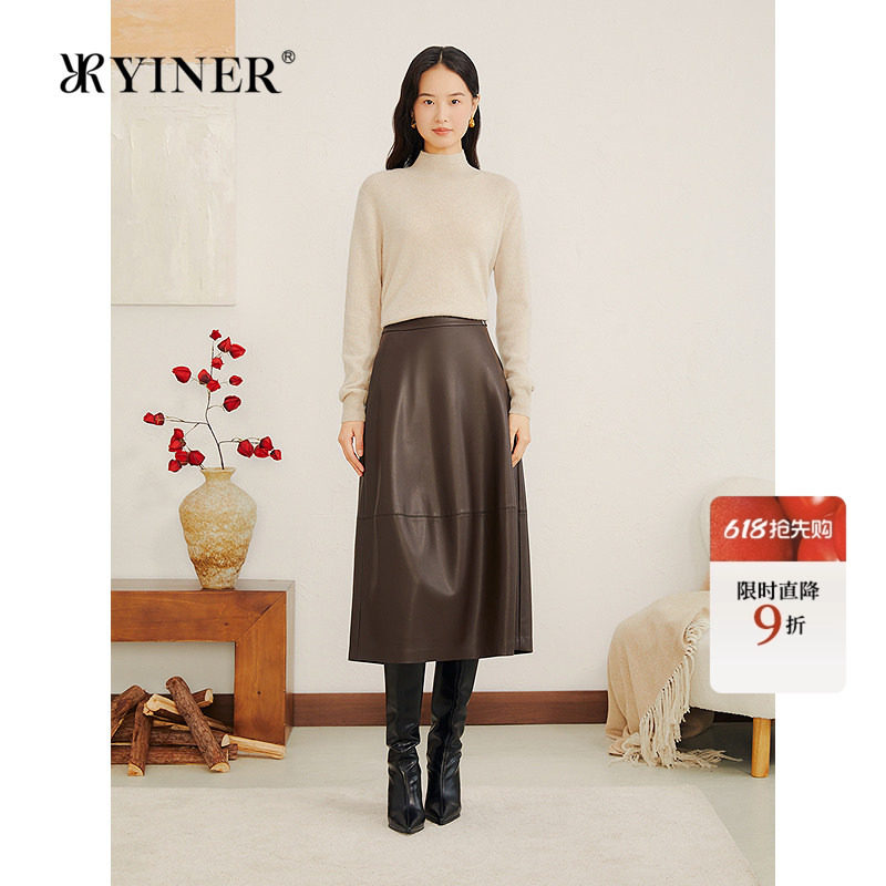 YINER音儿专选女装冬季法式舒柔原生色100山羊绒半高领针织衫
