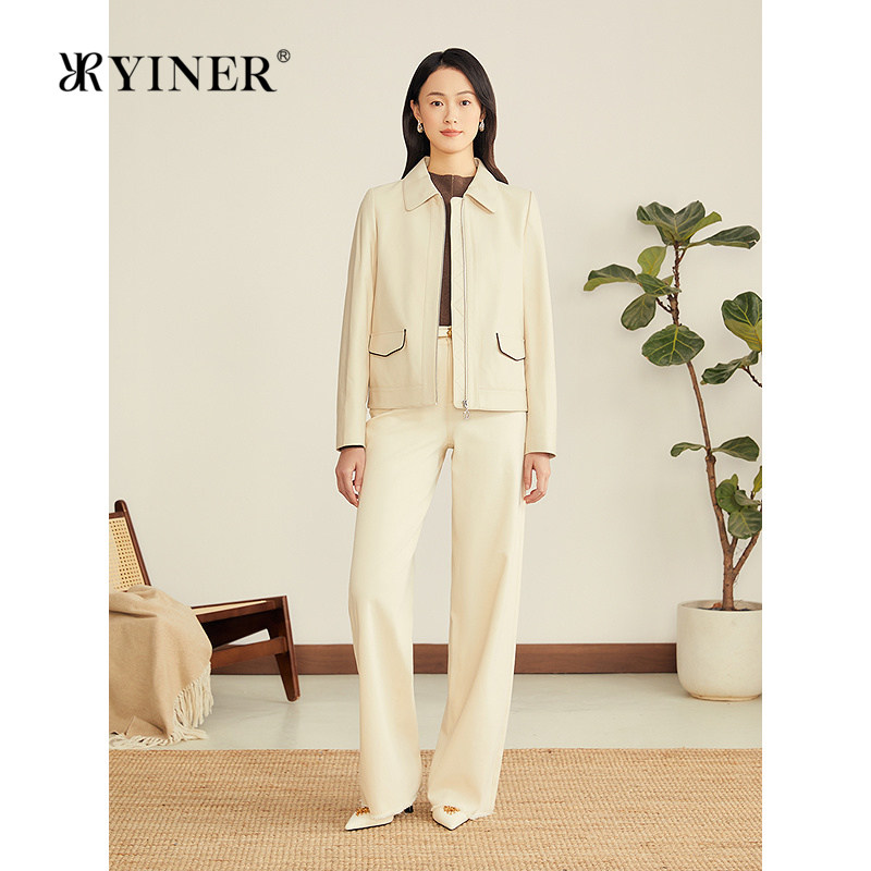 YINER音儿专选2025秋新款柔软肌理翻领短款绵羊真皮皮衣夹克