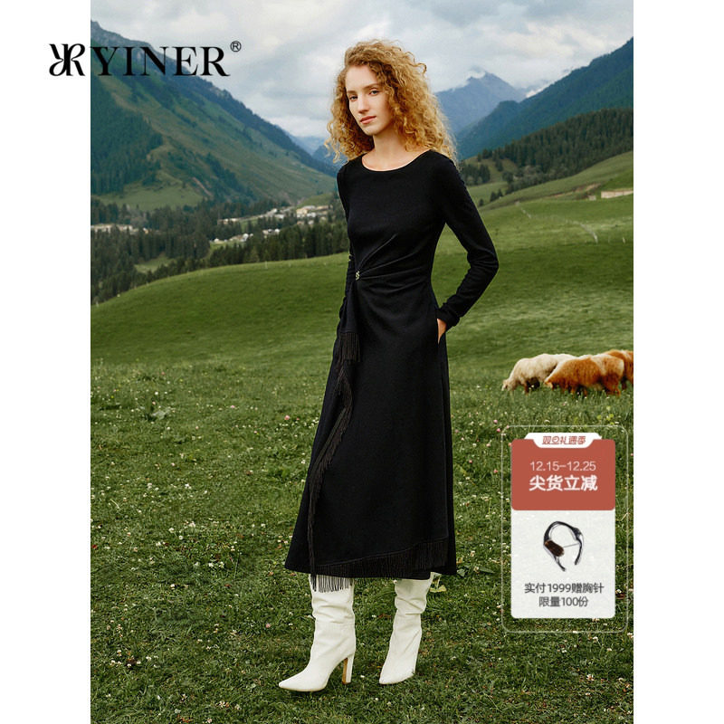 【绵羊毛+羊绒】YINER音儿冬季佩普洛斯艺术皱褶连衣裙