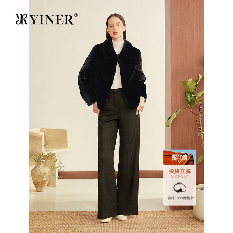 YINER音儿2025冬季新款法式优雅短款翻领进口水貂毛皮草外套