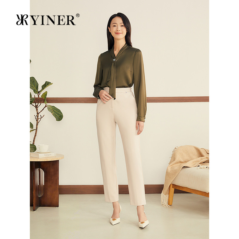 YINER音儿2025冬季新款法式细密绒感磨毛弹力修身高腰小脚休