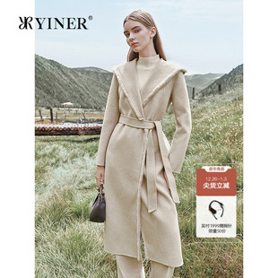 大衣 阿尔巴斯初剪羊绒连帽貂毛饰边S型长款 YINER音儿2025冬季 新款