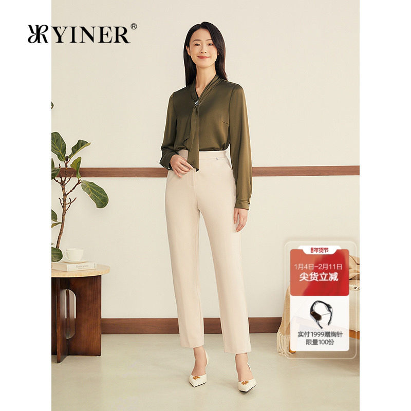 YINER音儿2025冬季新款法式细密绒感磨毛弹力修身高腰小脚休