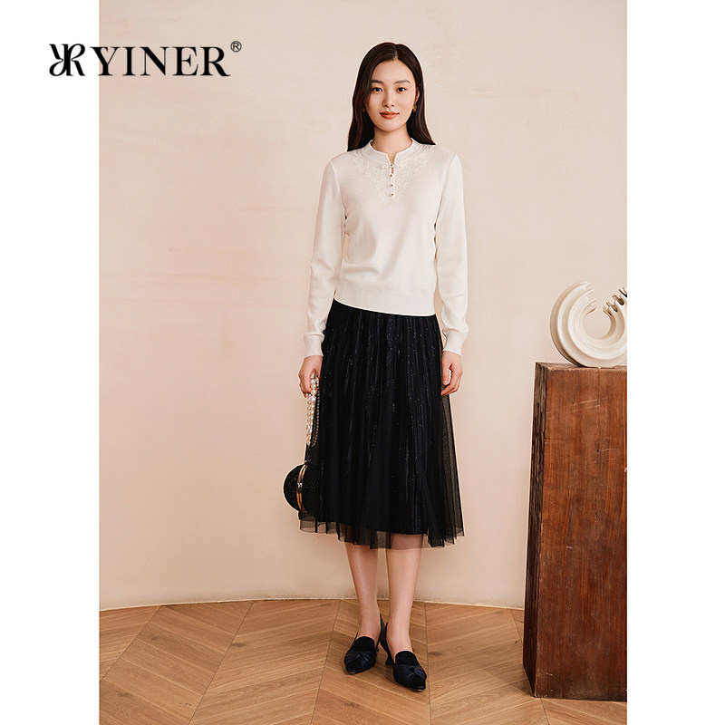 【丝光羊毛】YINER音儿专选2025春新款中式盘扣旗袍领绣花针