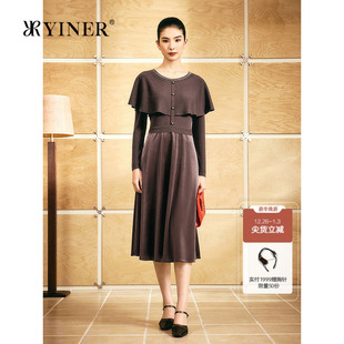 醋酸丝绒斗篷式 新款 YINER音儿2025秋季 假两件连衣裙 1996系列